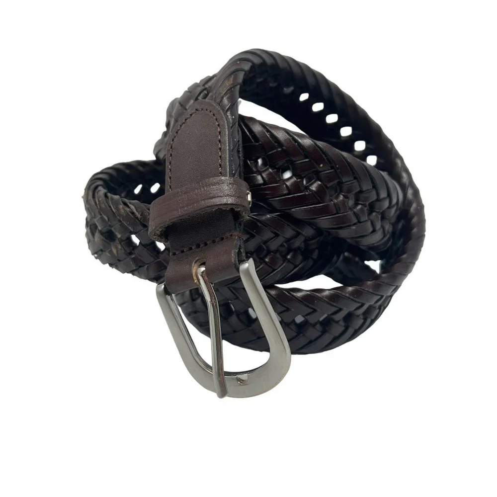 Braided Genuine Leather Belt Mens 42 Brown Adjustable Woven Western Outdoor